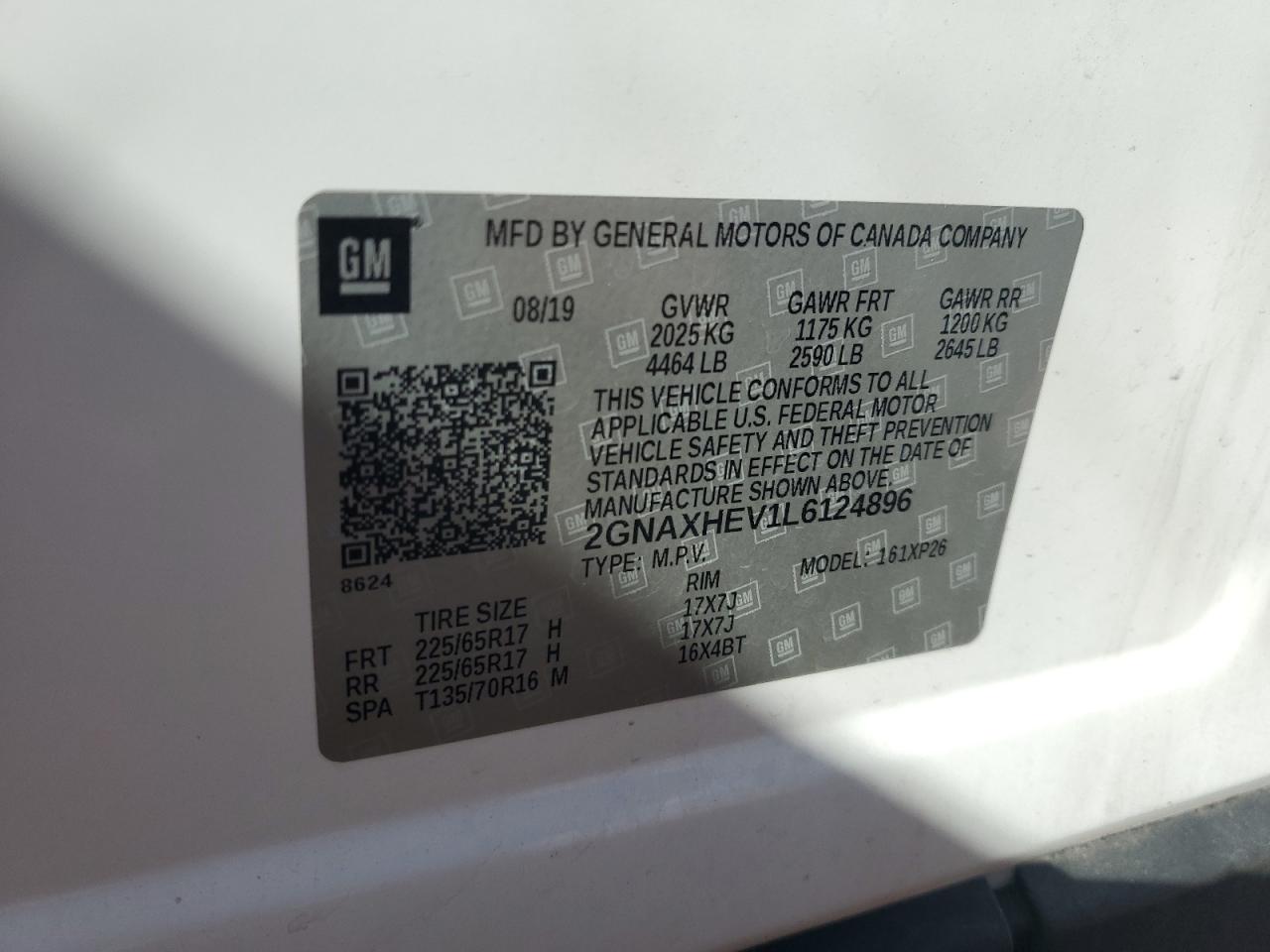 2020 Chevrolet Equinox Ls VIN: 2GNAXHEV1L6124896 Lot: 81932425