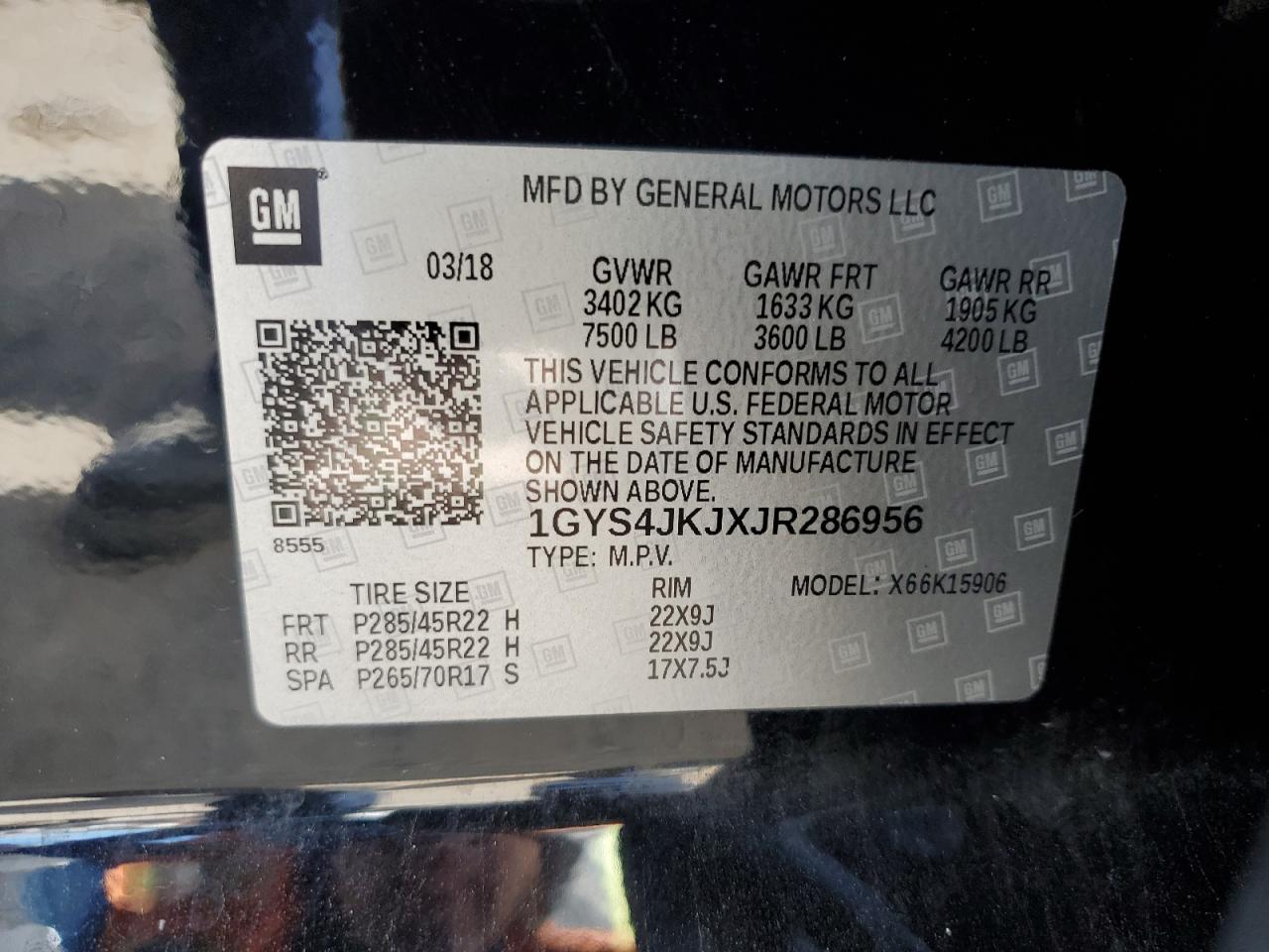 2018 Cadillac Escalade Esv Premium Luxury VIN: 1GYS4JKJXJR286956 Lot: 71229185