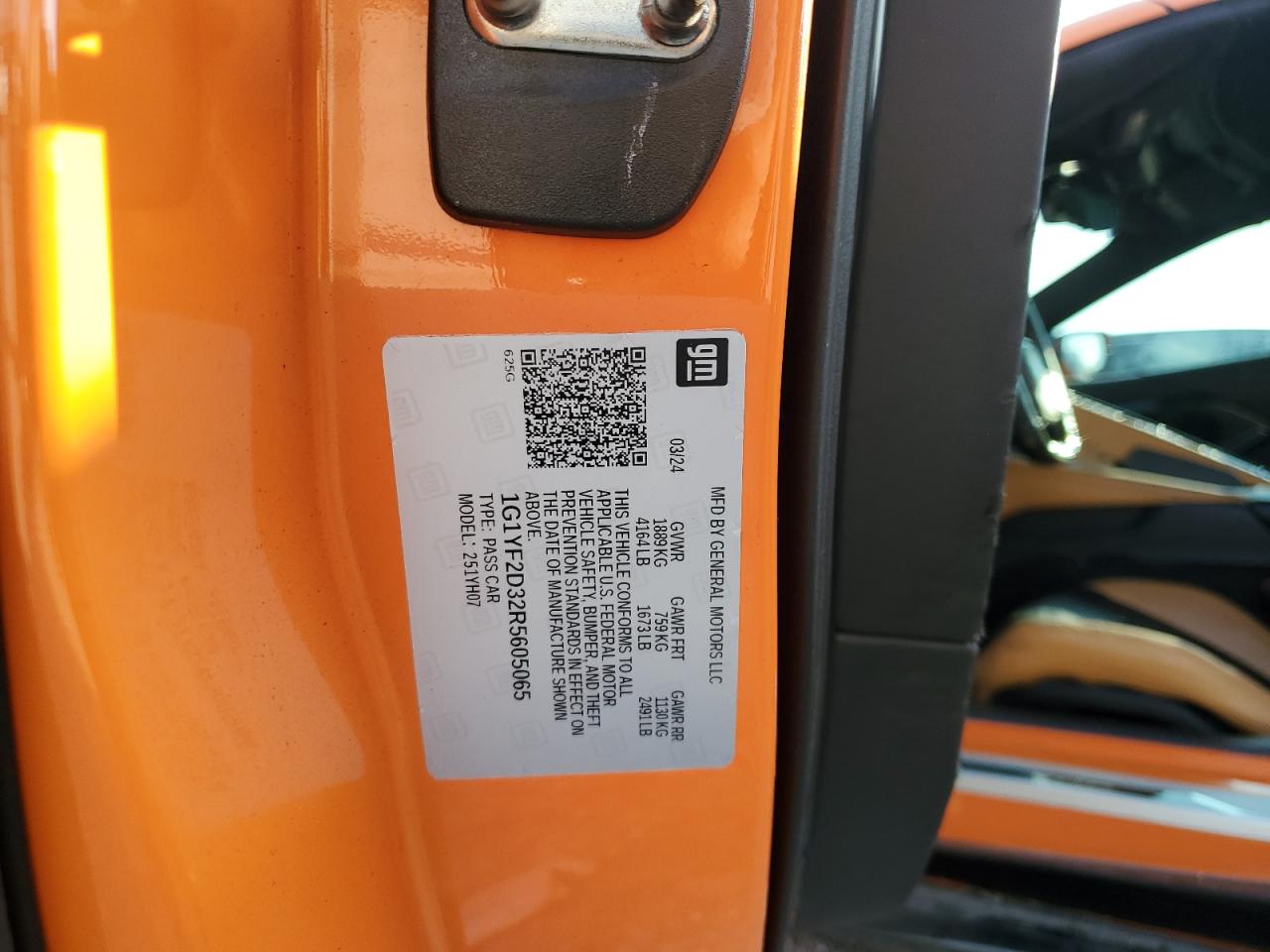 2024 Chevrolet Corvette Z06 3Lz VIN: 1G1YF2D32R5605065 Lot: 81025865