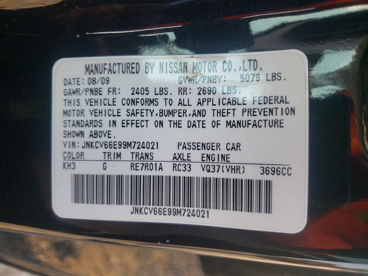 2009 Infiniti G37 Base VIN: JNKCV66E99M724021 Lot: 80610605