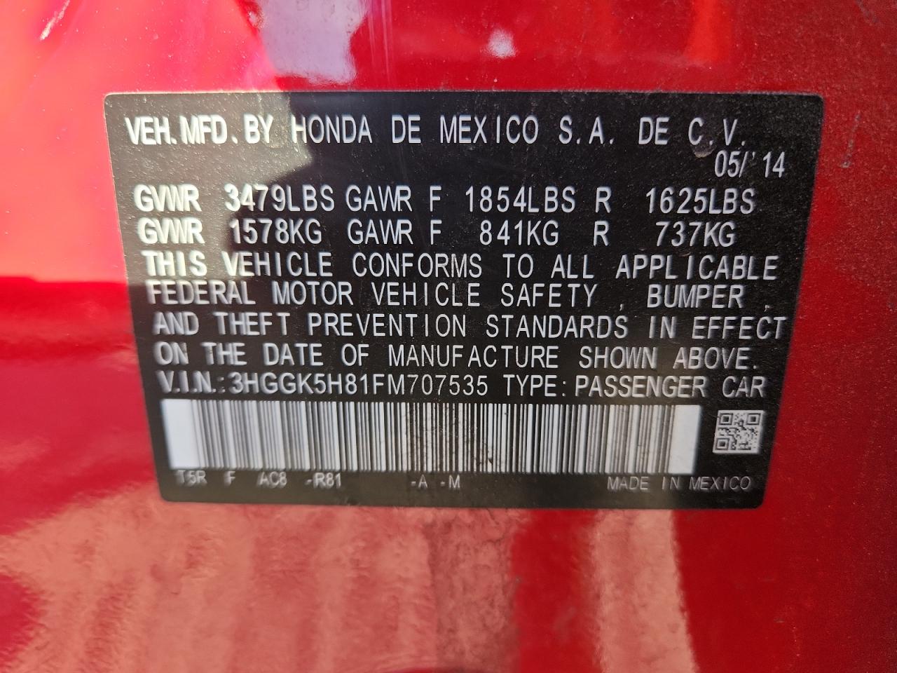 2015 Honda Fit Ex VIN: 3HGGK5H81FM707535 Lot: 84566195