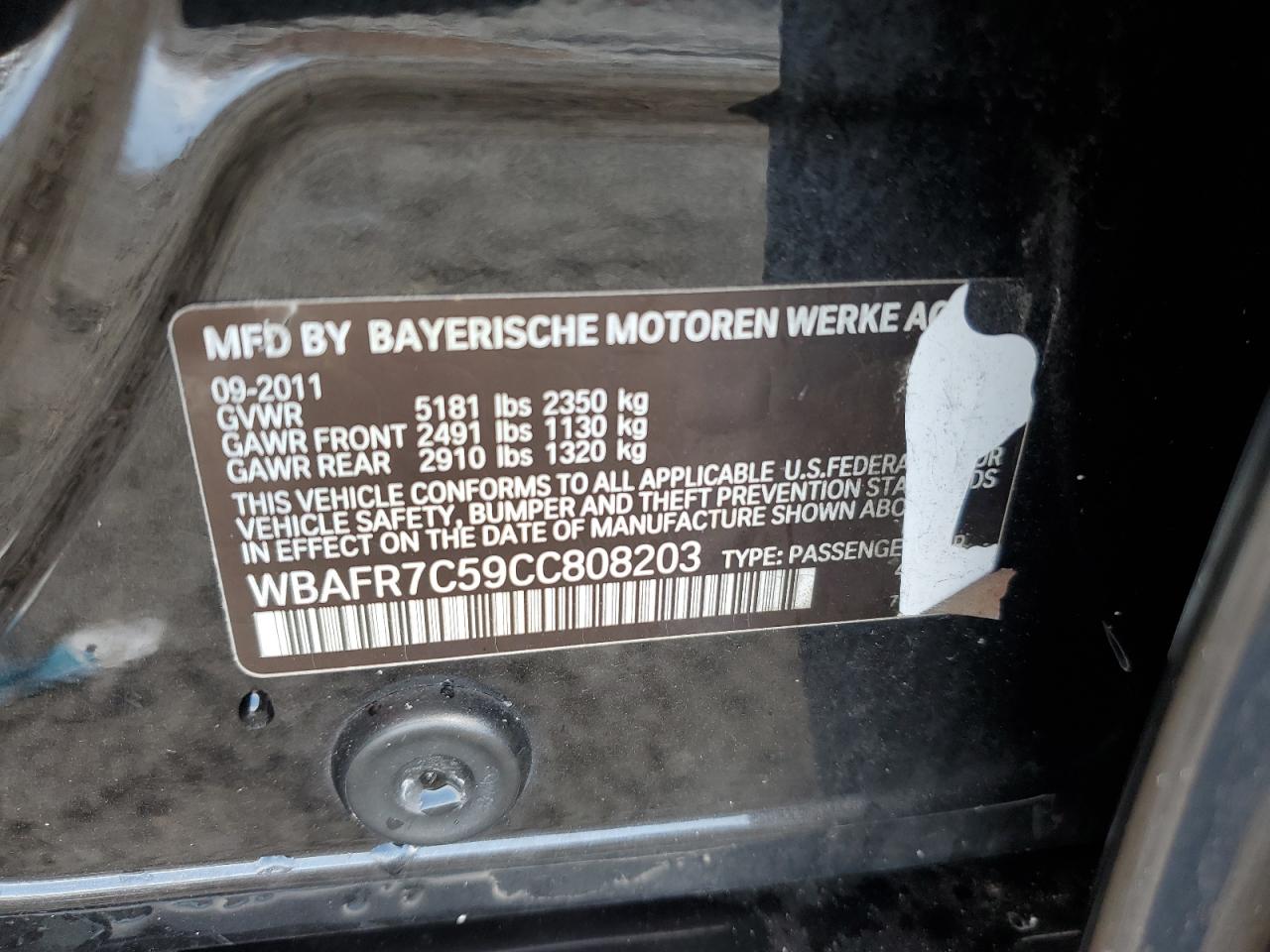 2012 BMW 535 I VIN: WBAFR7C59CC808203 Lot: 80124085