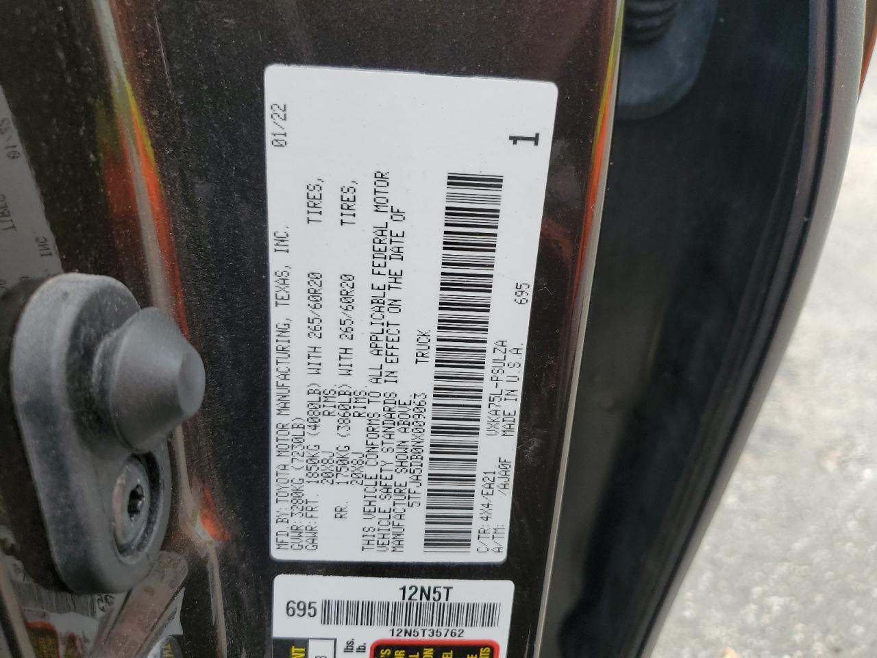 2022 Toyota Tundra Crewmax Limited VIN: 5TFJA5DB0NX009063 Lot: 80306415