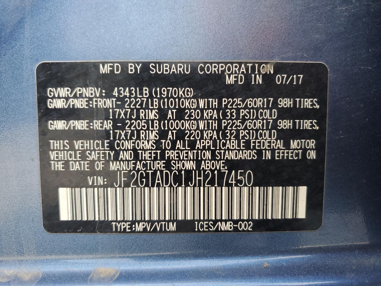 2018 Subaru Crosstrek Premium VIN: JF2GTADC1JH217450 Lot: 81194755