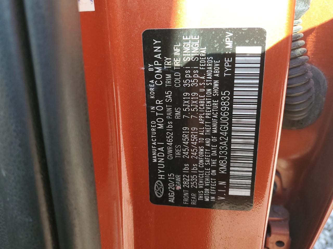 2016 Hyundai Tucson Limited VIN: KM8J33A24GU069835 Lot: 84710635