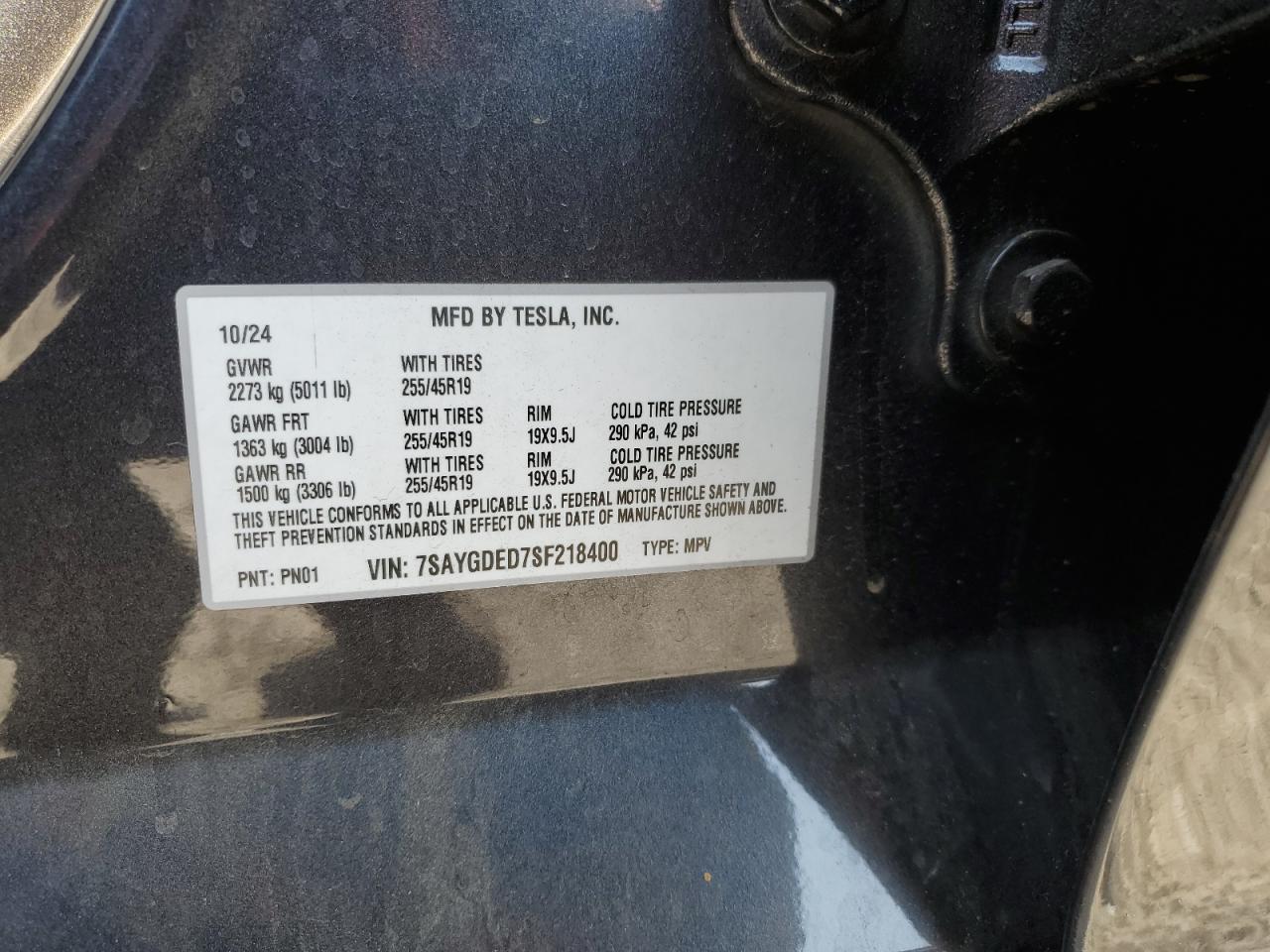 2025 Tesla Model Y VIN: 7SAYGDED7SF218400 Lot: 72071165