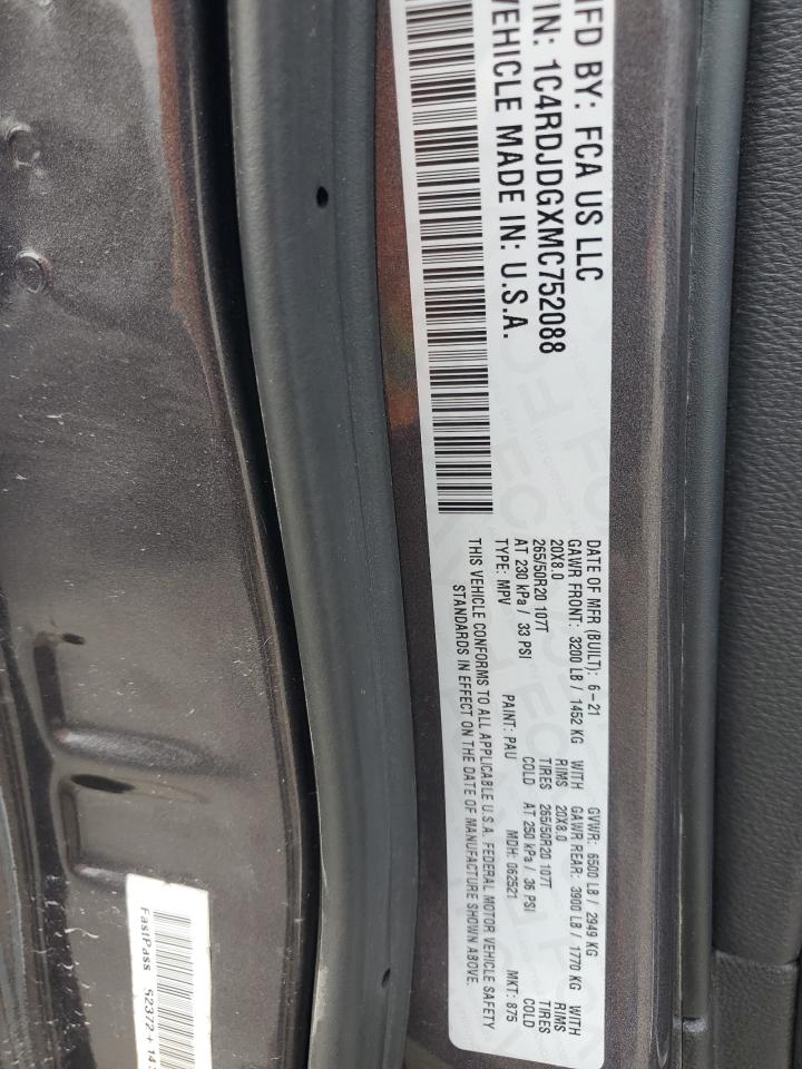 2021 Dodge Durango Gt VIN: 1C4RDJDGXMC752088 Lot: 80283745