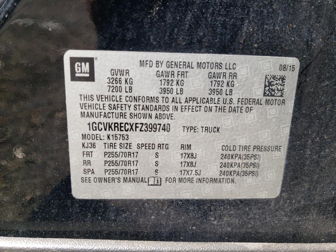 2015 Chevrolet Silverado K1500 Lt VIN: 1GCVKRECXFZ399740 Lot: 81497155