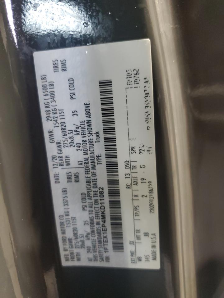 2021 Ford F150 Super Cab VIN: 1FTEX1EP4MKD11082 Lot: 81028795