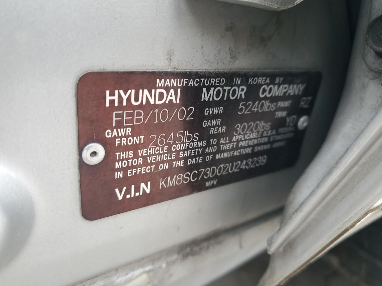 2002 Hyundai Santa Fe Gls VIN: KM8SC73D02U243239 Lot: 81346205