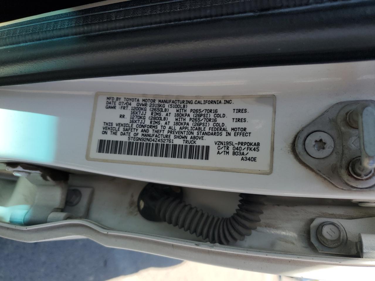 2004 Toyota Tacoma Double Cab Prerunner VIN: 5TEGN92N04Z452761 Lot: 81818895