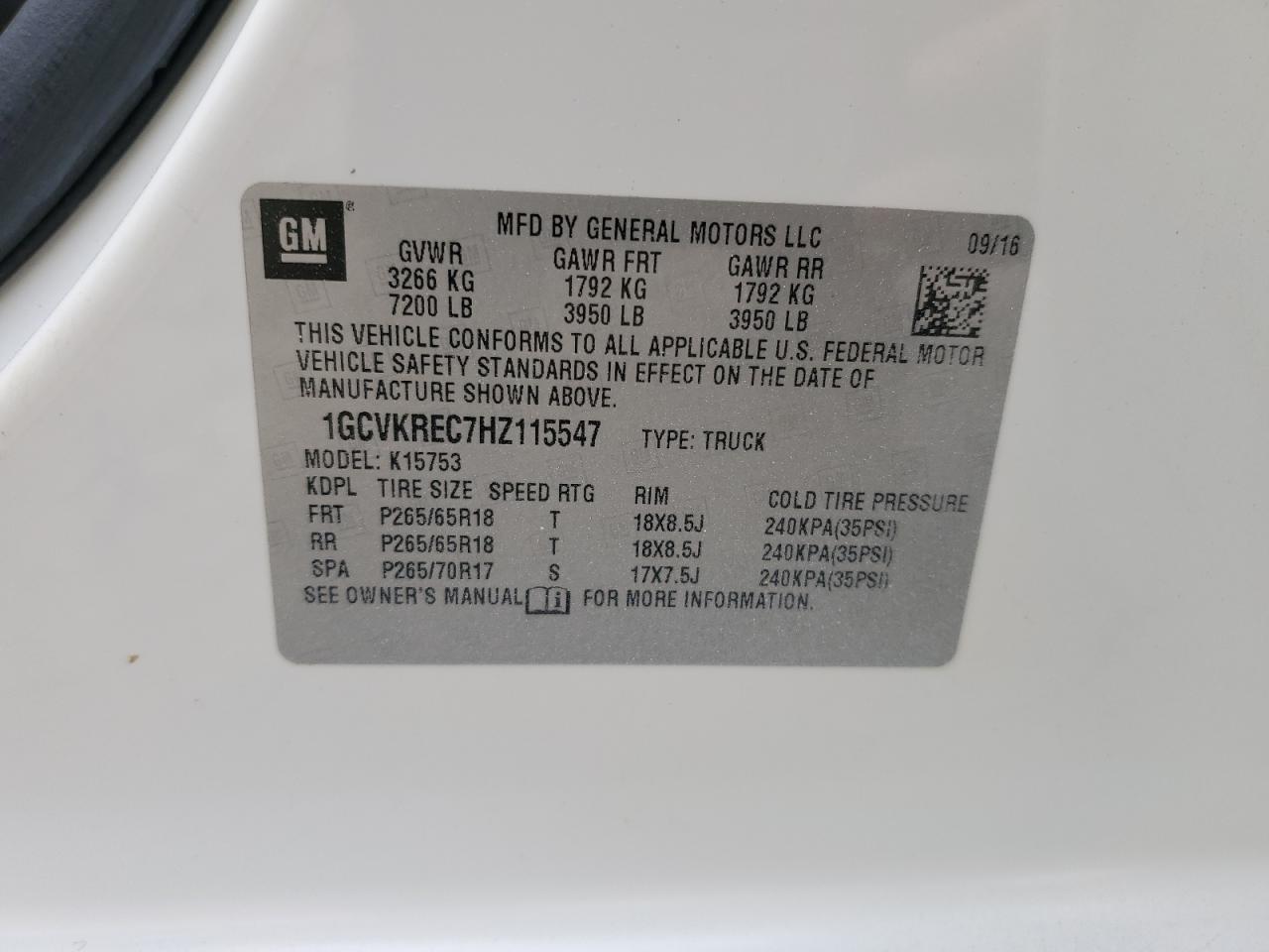 2017 Chevrolet Silverado K1500 Lt VIN: 1GCVKREC7HZ115547 Lot: 84470895