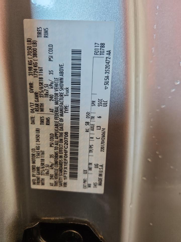 2017 Ford F150 Super Cab VIN: 1FTFX1EF0HFC20708 Lot: 84249435