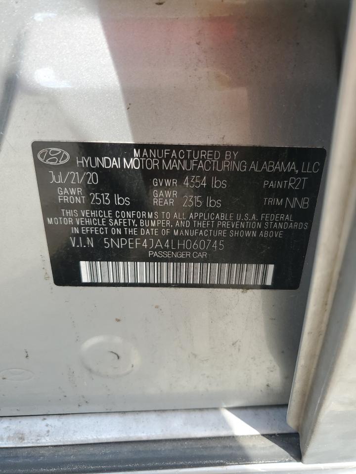 2020 Hyundai Sonata Sel VIN: 5NPEF4JA4LH060745 Lot: 80149115