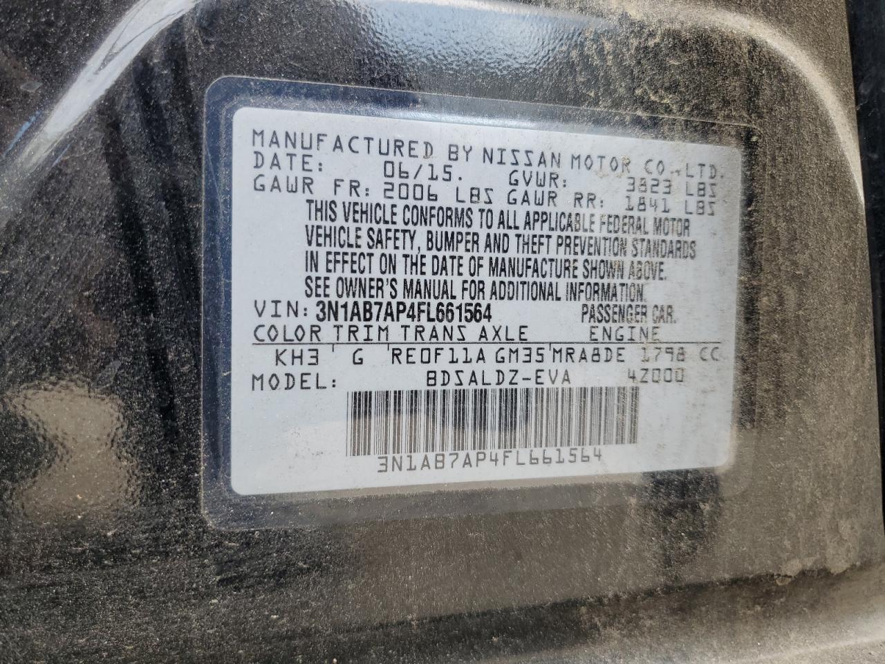 2015 Nissan Sentra S VIN: 3N1AB7AP4FL661564 Lot: 80936155