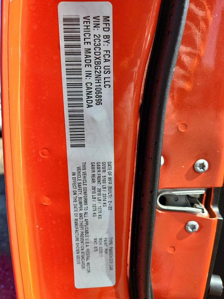 2022 Dodge Charger Sxt VIN: 2C3CDXBG2NH106896 Lot: 84706795