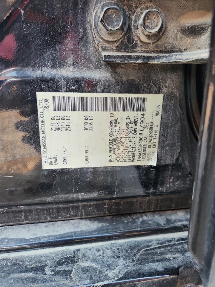 2009 Nissan Maxima S VIN: 1N4AA51E49C817904 Lot: 71687985