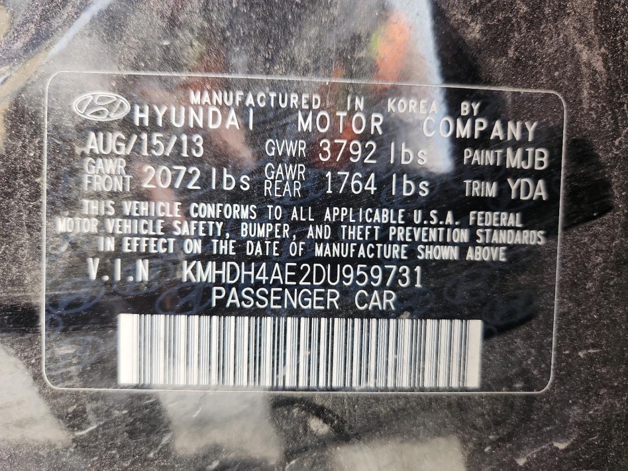 2013 Hyundai Elantra Gls VIN: KMHDH4AE2DU959731 Lot: 81687815