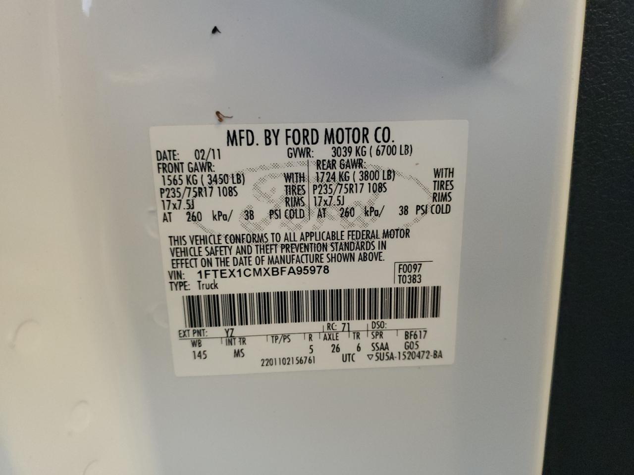 2011 Ford F150 Super Cab VIN: 1FTEX1CMXBFA95978 Lot: 71325975