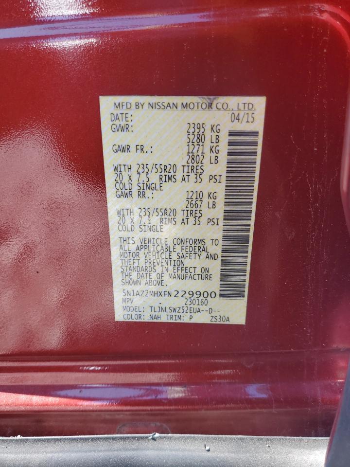 2015 Nissan Murano S VIN: 5N1AZ2MHXFN229900 Lot: 81018205