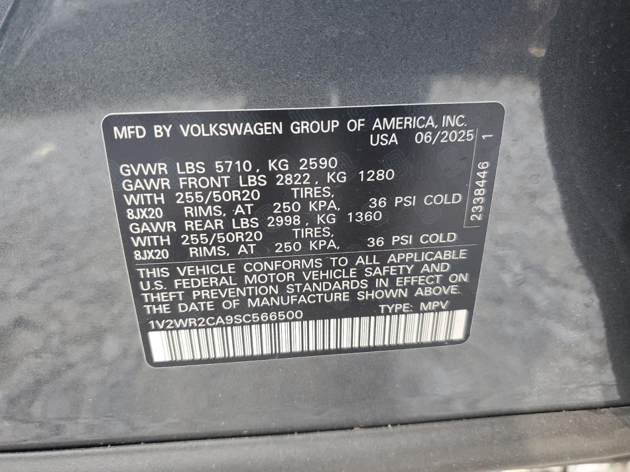 2025 Volkswagen Atlas Se VIN: 1V2WR2CA9SC566500 Lot: 71627465