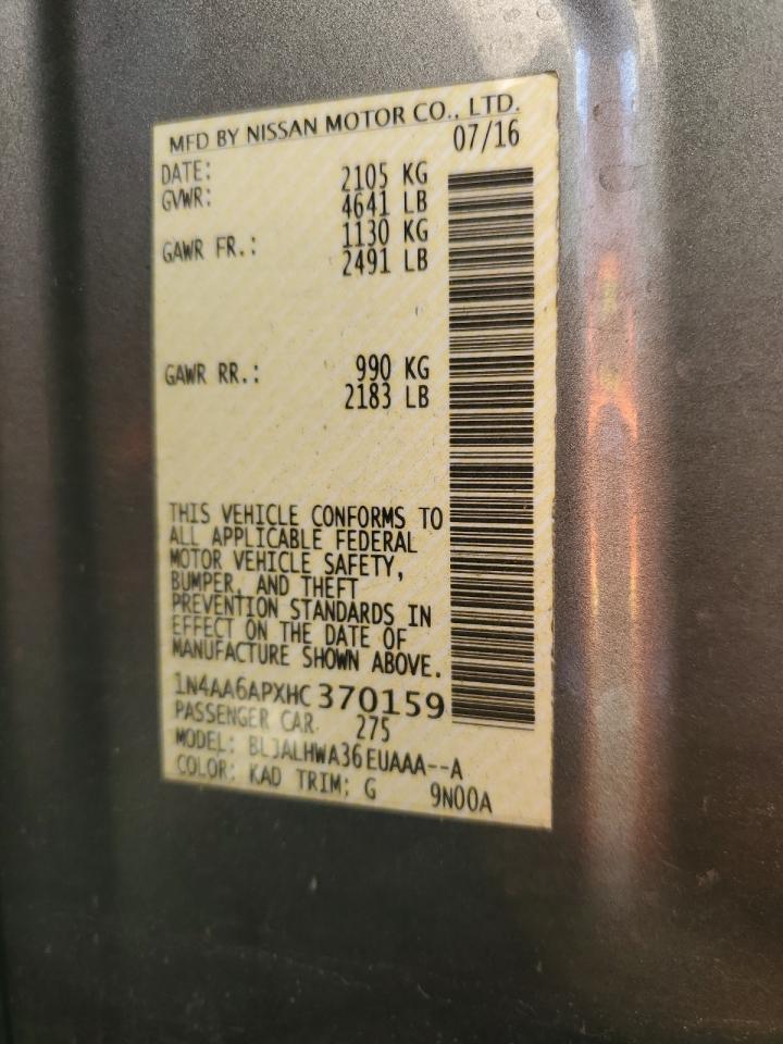 2017 Nissan Maxima 3.5S VIN: 1N4AA6APXHC370159 Lot: 83999535