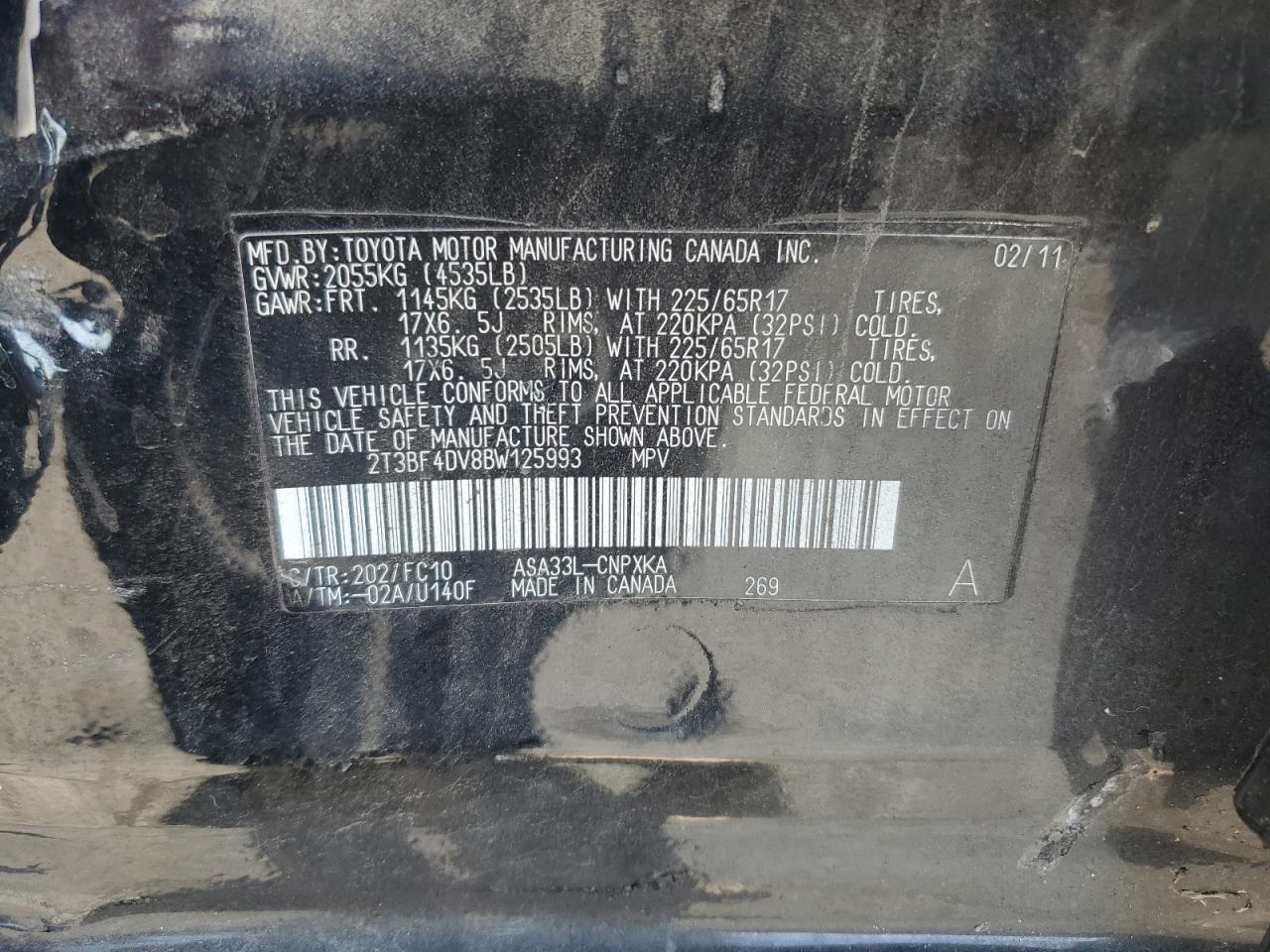 2011 Toyota Rav4 VIN: 2T3BF4DV8BW125993 Lot: 80426695