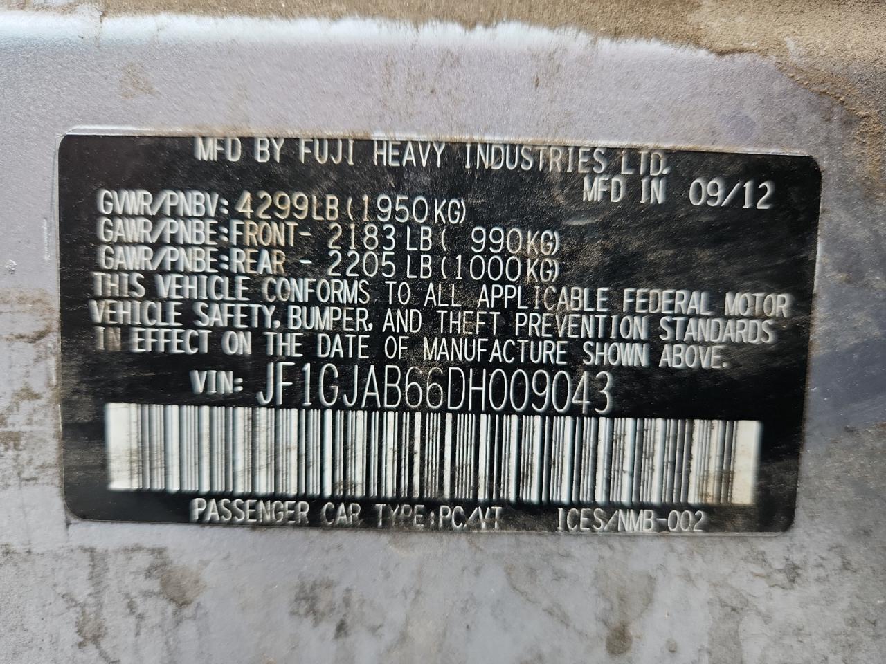 2013 Subaru Impreza Premium VIN: JF1GJAB66DH009043 Lot: 82105145