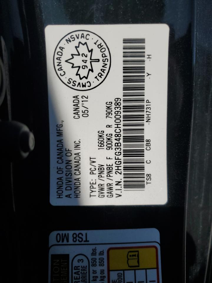 2012 Honda Civic Lx VIN: 2HGFG3B48CH009389 Lot: 80192035