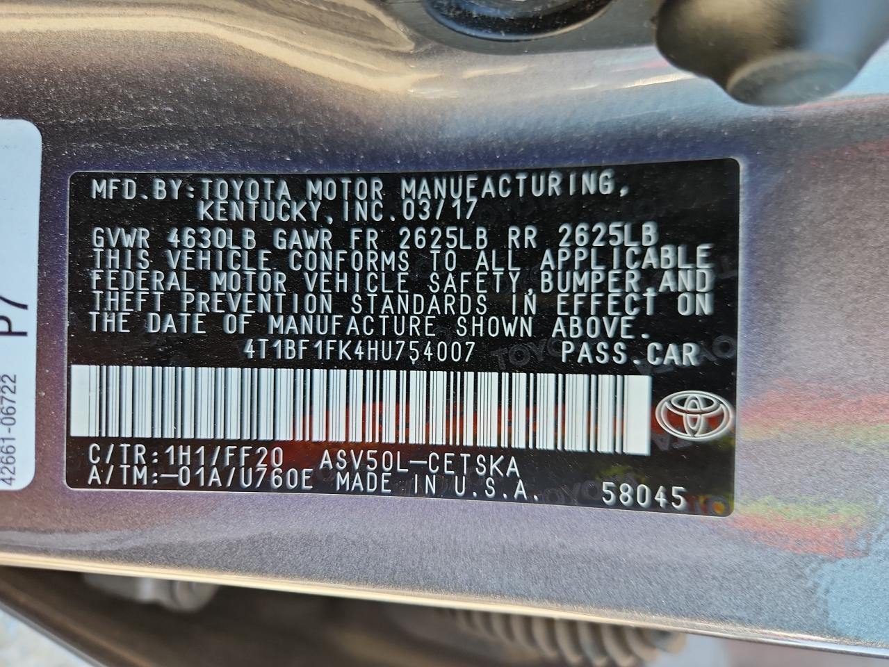 2017 Toyota Camry Le VIN: 4T1BF1FK4HU754007 Lot: 80630375