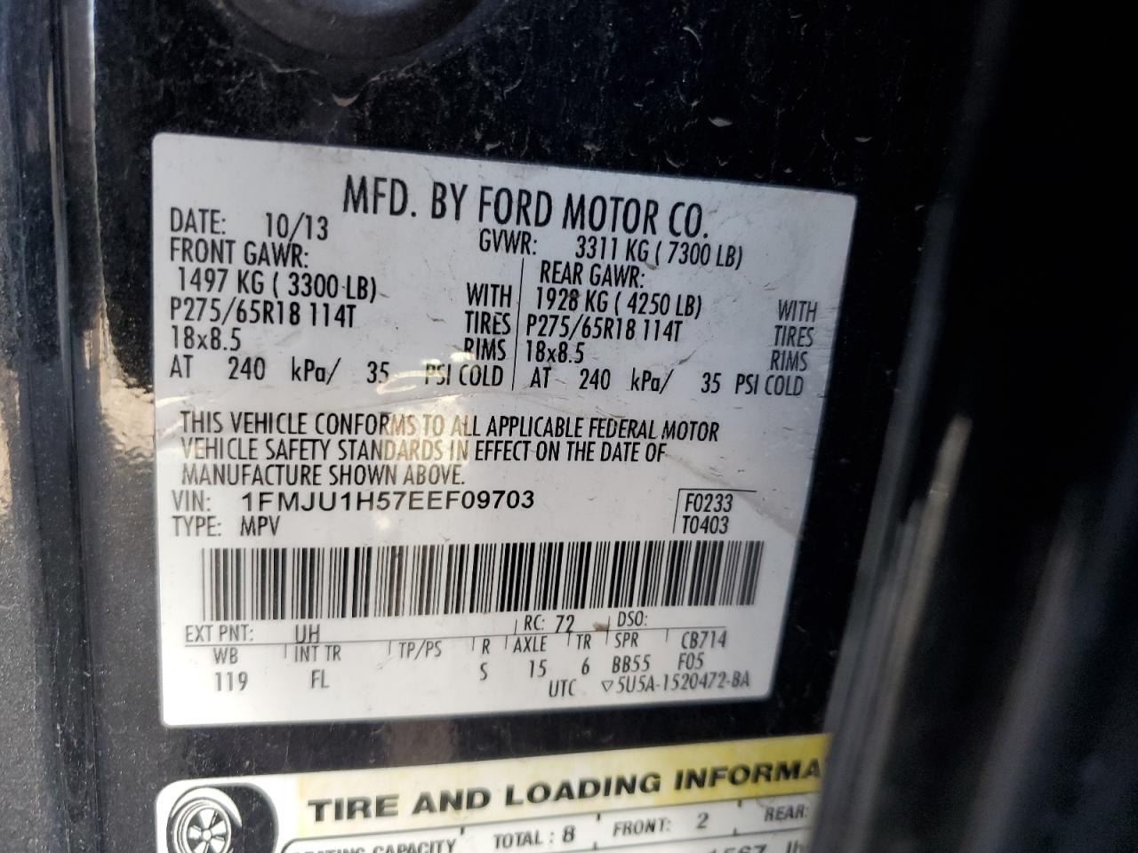 2014 Ford Expedition Xlt VIN: 1FMJU1H57EEF09703 Lot: 83813085