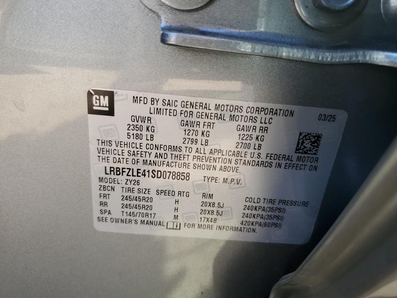 2025 Buick Envision Sport Touring VIN: LRBFZLE41SD078858 Lot: 80362585