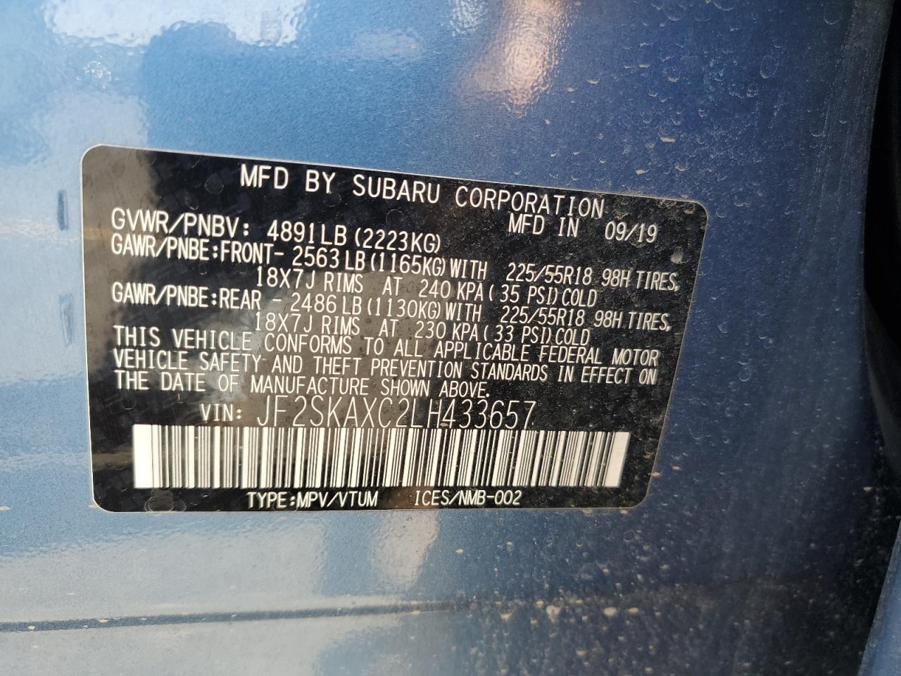 2020 Subaru Forester Touring VIN: JF2SKAXC2LH433657 Lot: 71260745