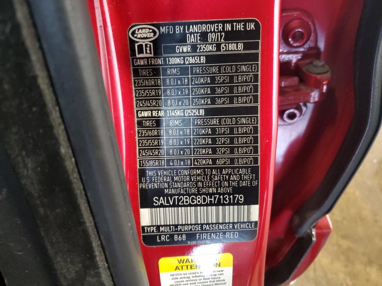 2013 Land Rover Range Rover Evoque Dynamic Premium VIN: SALVT2BG8DH713179 Lot: 82144395