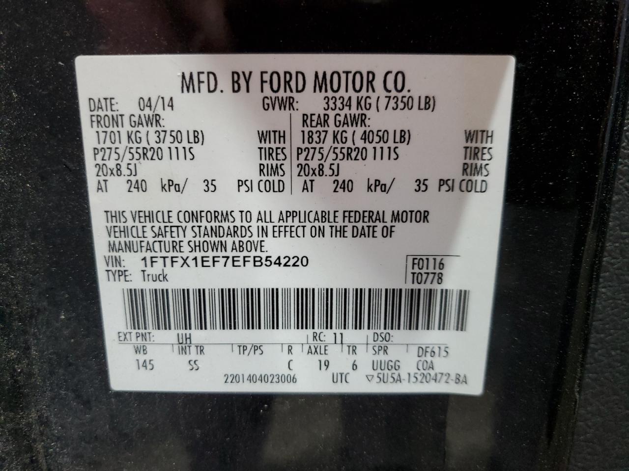 2014 Ford F150 Super Cab VIN: 1FTFX1EF7EFB54220 Lot: 80505425