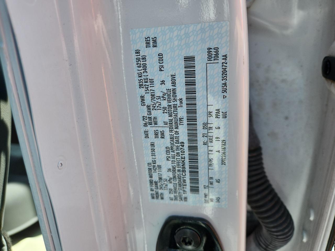 2022 Ford F150 Supercrew VIN: 1FTEW1CB9NKE10749 Lot: 71675645