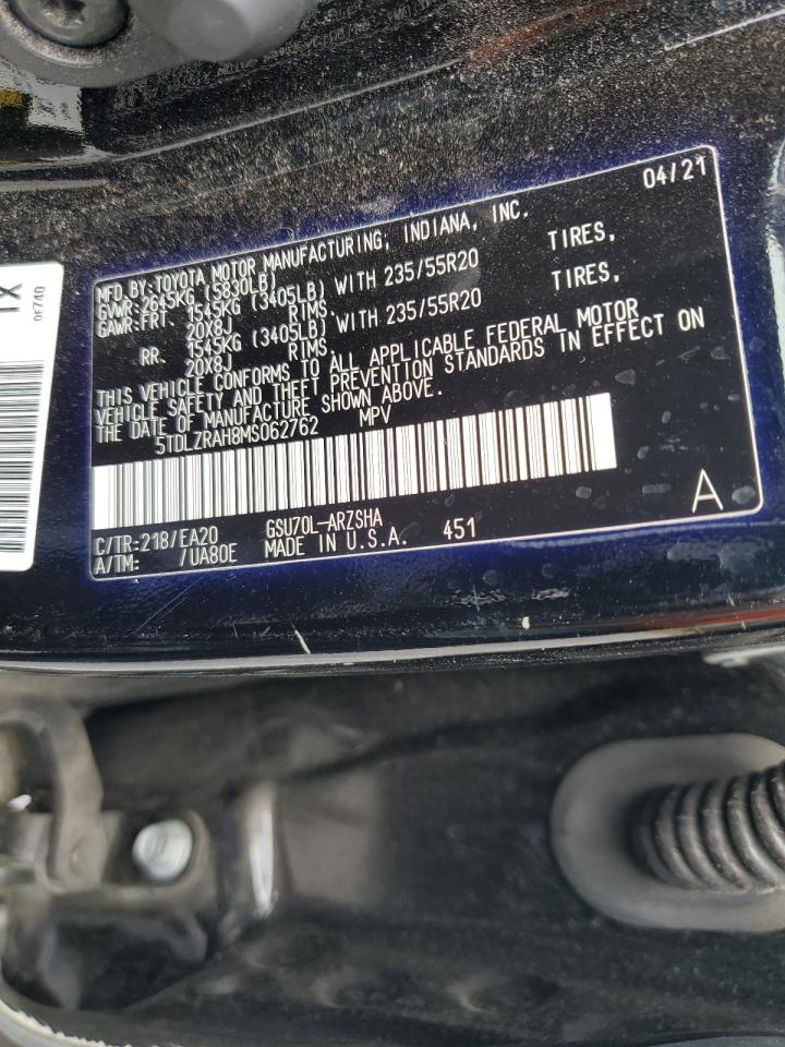 2021 Toyota Highlander Xse VIN: 5TDLZRAH8MS062762 Lot: 83795535