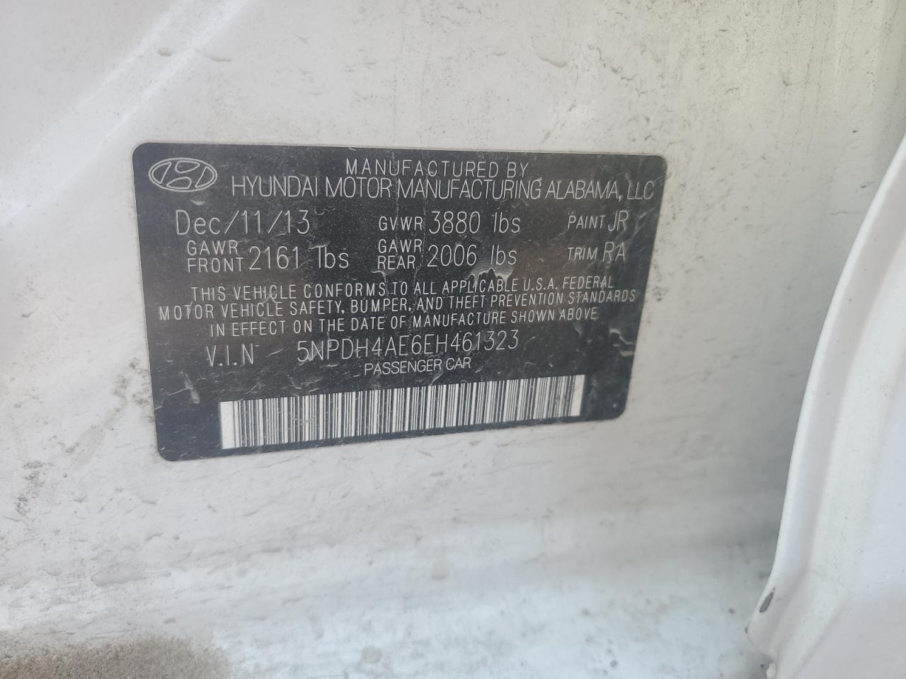 2014 Hyundai Elantra Se VIN: 5NPDH4AE6EH461323 Lot: 71417865