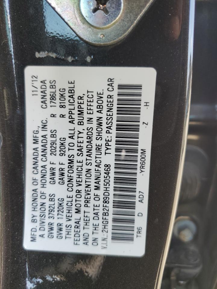 2013 Honda Civic Ex VIN: 2HGFB2F89DH505468 Lot: 80713905