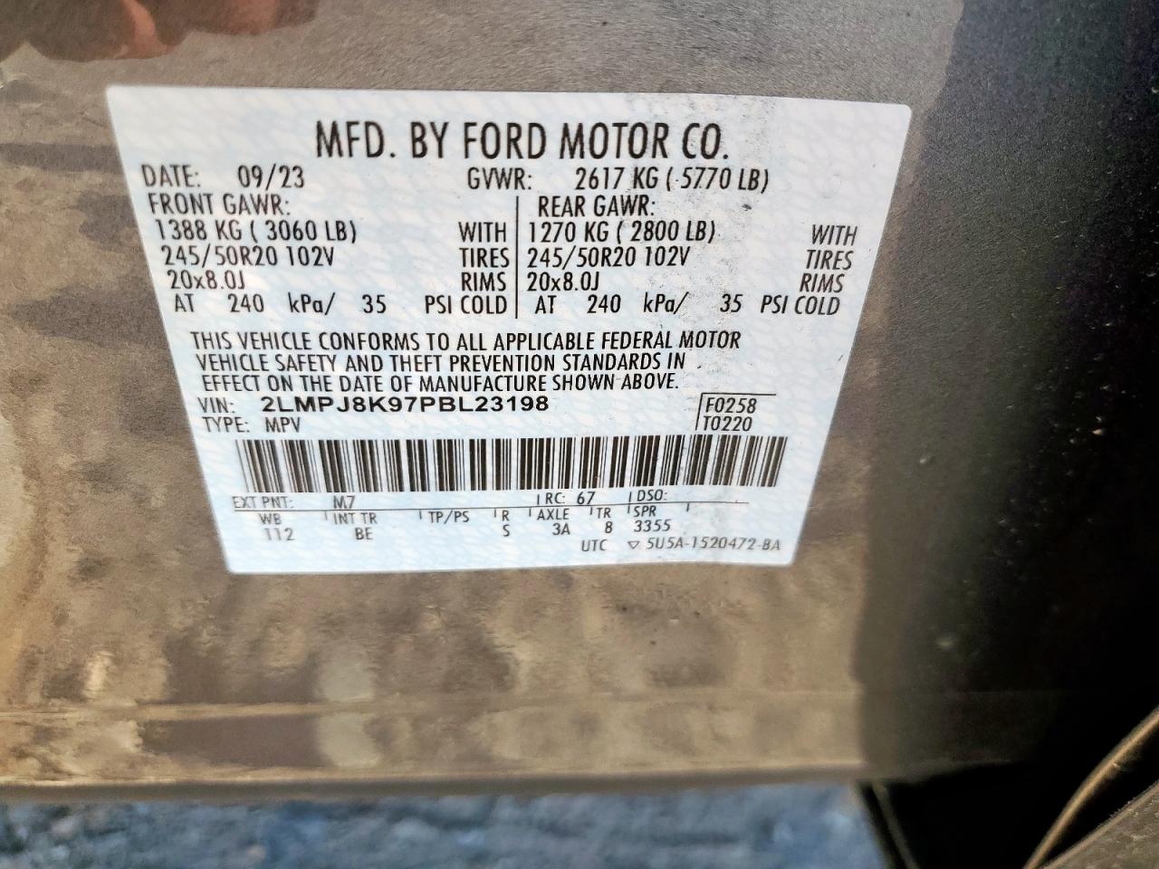 2023 Lincoln Nautilus Reserve VIN: 2LMPJ8K97PBL23198 Lot: 71126715