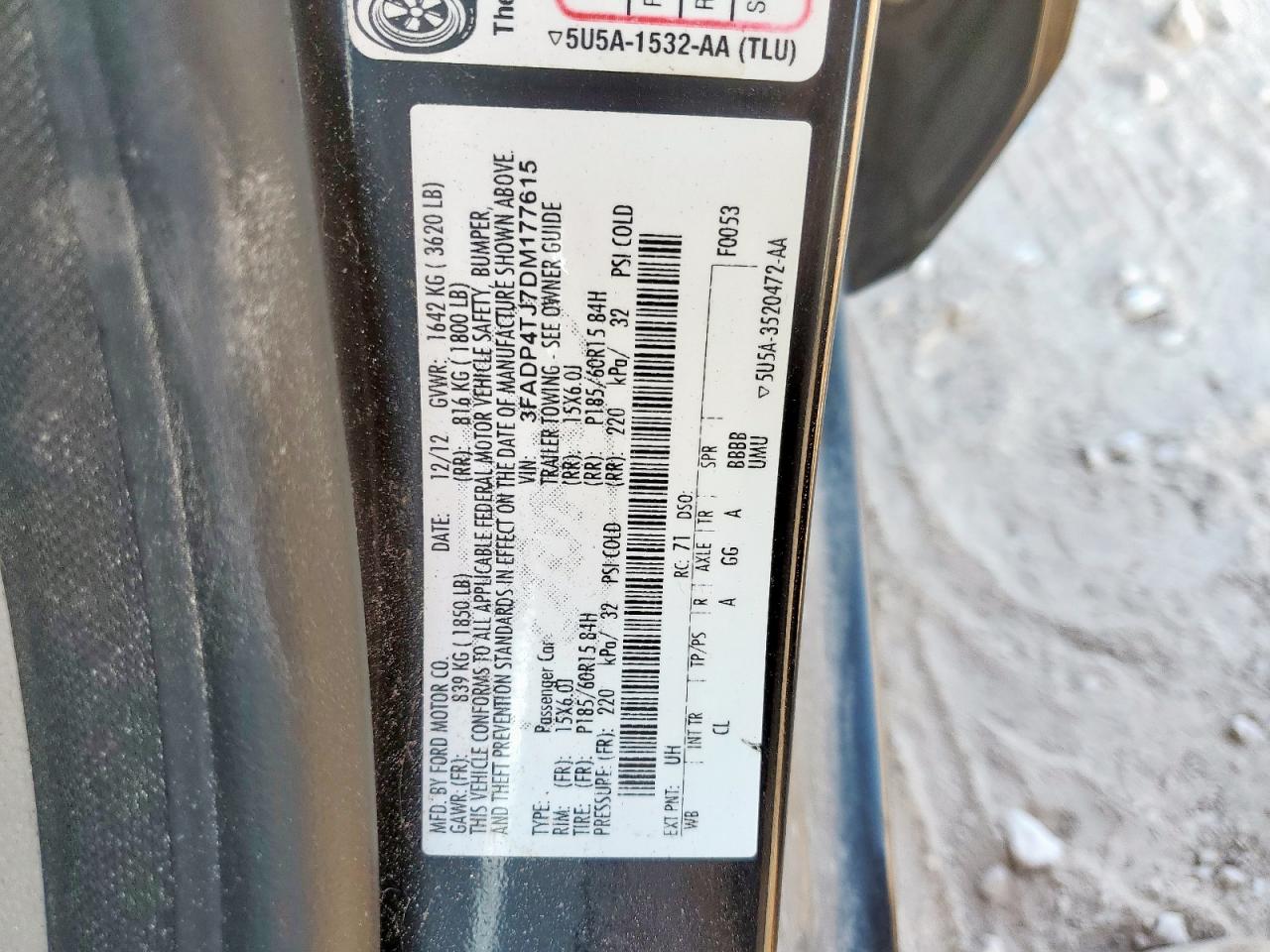 2013 Ford Fiesta S VIN: 3FADP4TJ7DM177615 Lot: 81091355