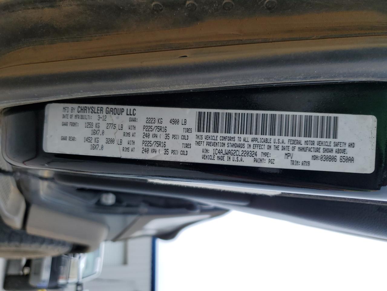 2012 Jeep Wrangler Sport VIN: 1C4AJWAG2CL220324 Lot: 84443655