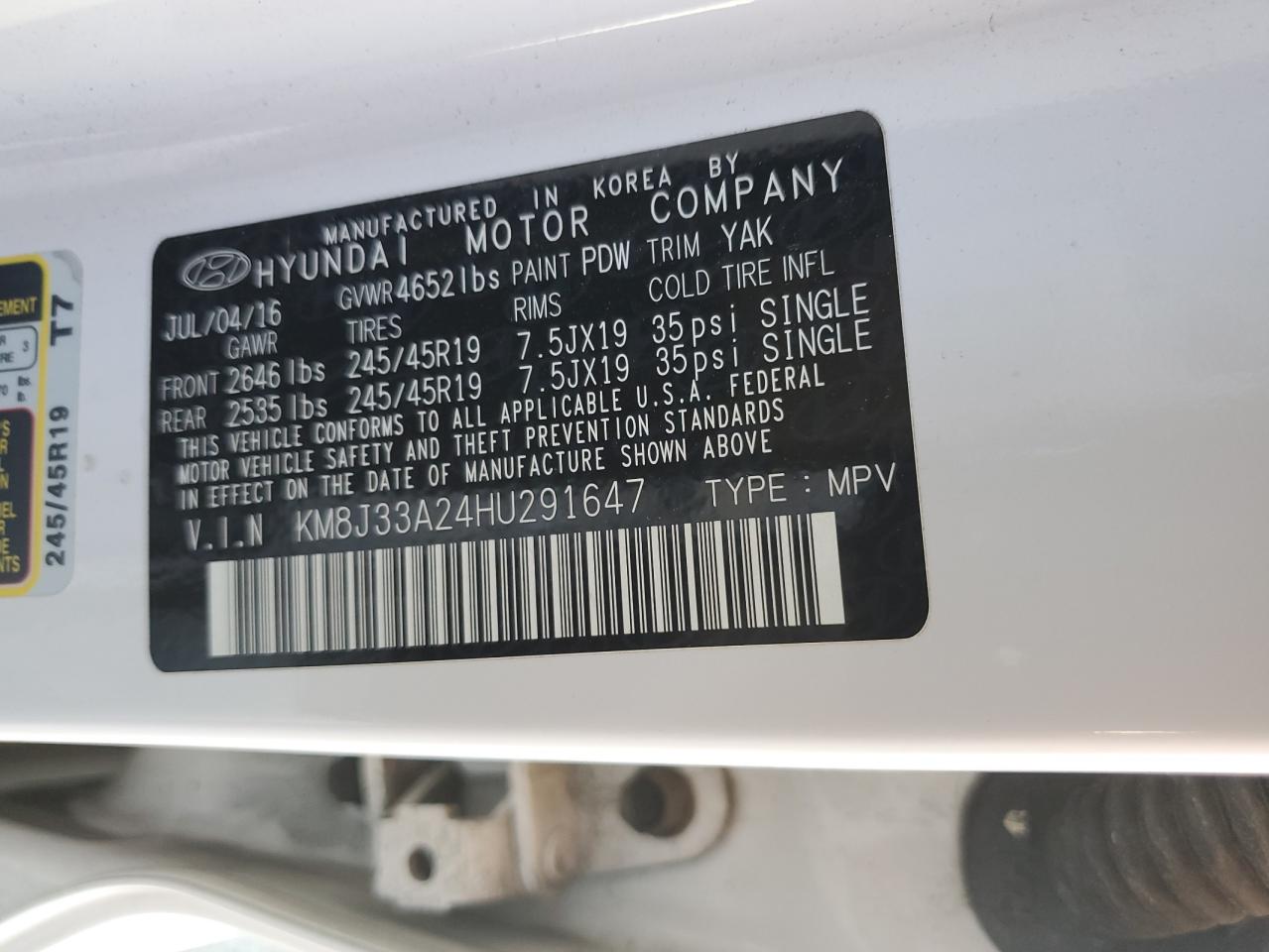 2017 Hyundai Tucson Limited VIN: KM8J33A24HU291647 Lot: 80831905