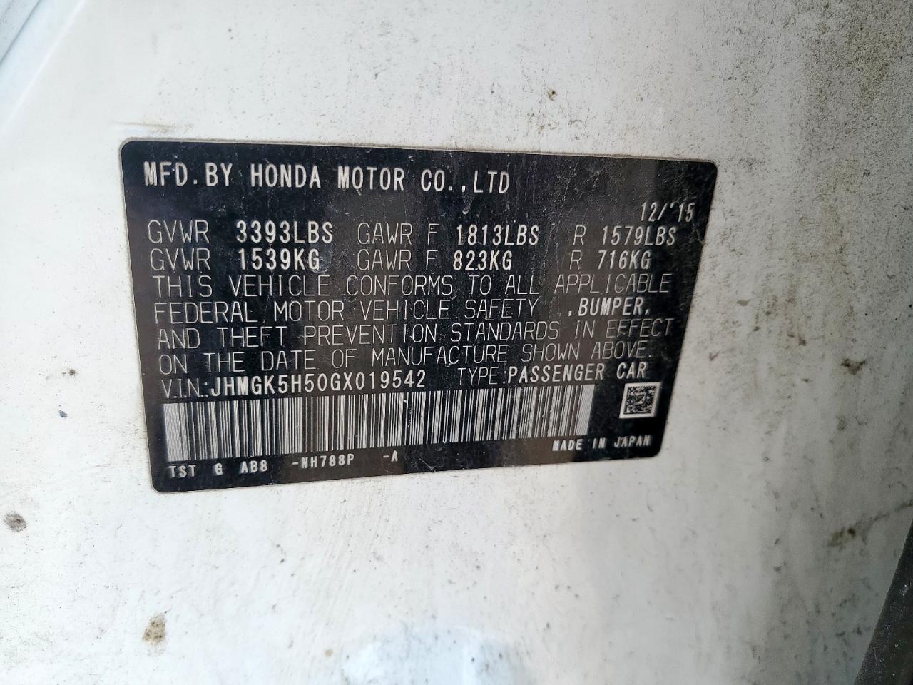 2016 Honda Fit Lx VIN: JHMGK5H50GX019542 Lot: 81305295