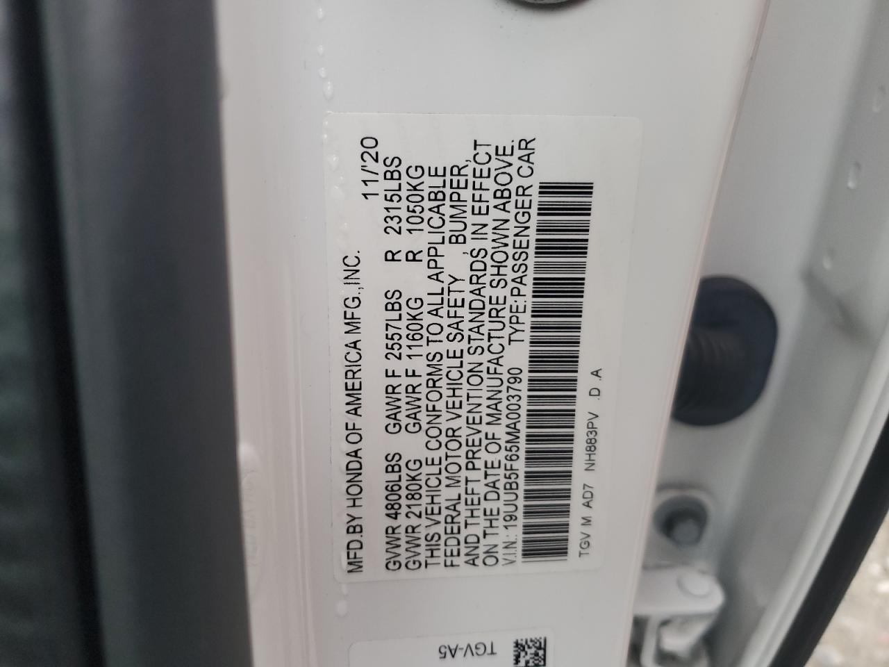 2021 Acura Tlx Advance VIN: 19UUB5F65MA003790 Lot: 84836155