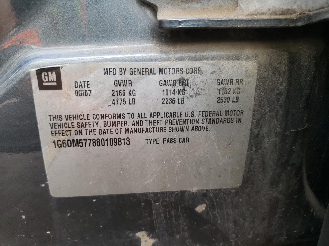 2008 Cadillac Cts VIN: 1G6DM577880109813 Lot: 81758005