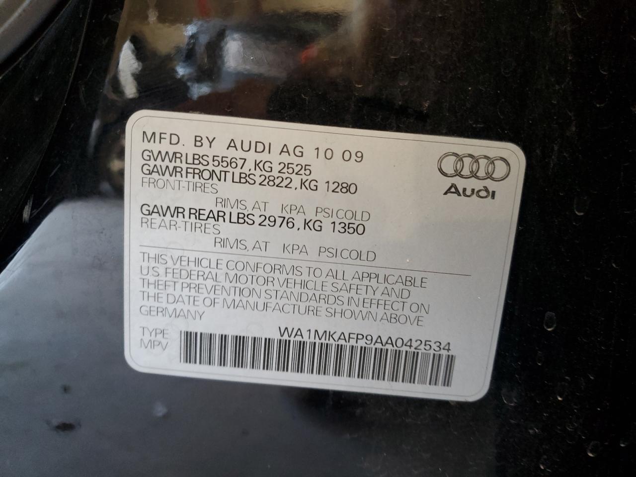 2010 Audi Q5 Premium Plus VIN: WA1MKAFP9AA042534 Lot: 81878105