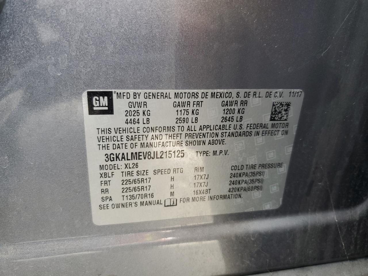 2018 GMC Terrain Sle VIN: 3GKALMEV8JL215125 Lot: 81737325