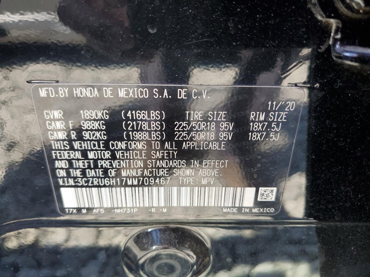 2021 Honda Hr-V Sport VIN: 3CZRU6H17MM709467 Lot: 71155025