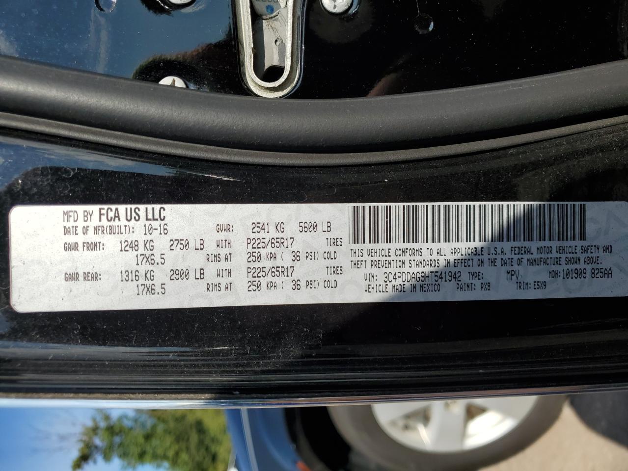 2017 Dodge Journey Se VIN: 3C4PDDAG9HT541942 Lot: 72021855